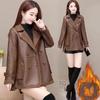 Women Leather Jacket Autumn Winter Short Double Sided Wear Leather Coat 4XL Female Add Velvet Warm Lamb Wool PU Overcoat