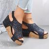 Large Size Ywish New Women's Wedge Heel Fish Mouth Thick Bottom Rivet Sandals Batch