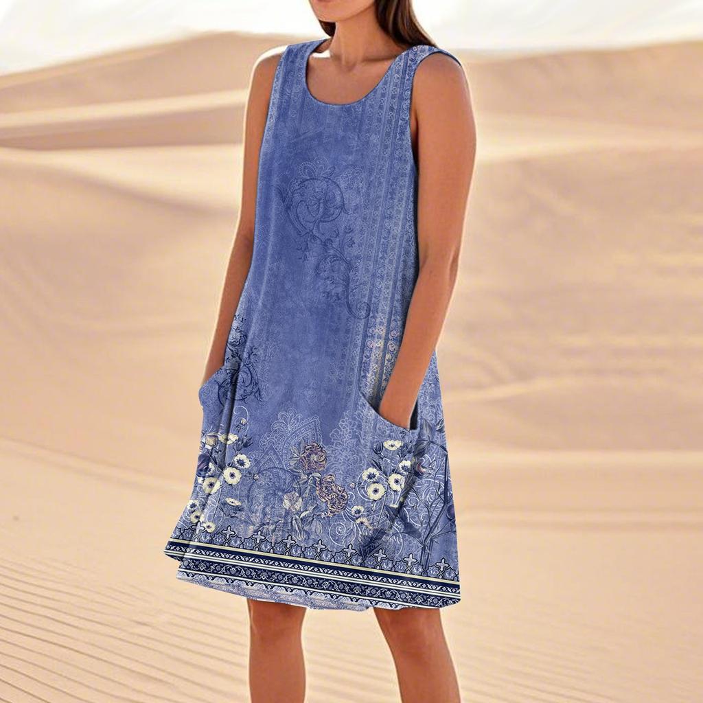 Summer Dresses For Women Loose Beach Vacation Casual Sleeveless Sundresses With Pockets Tank Dress