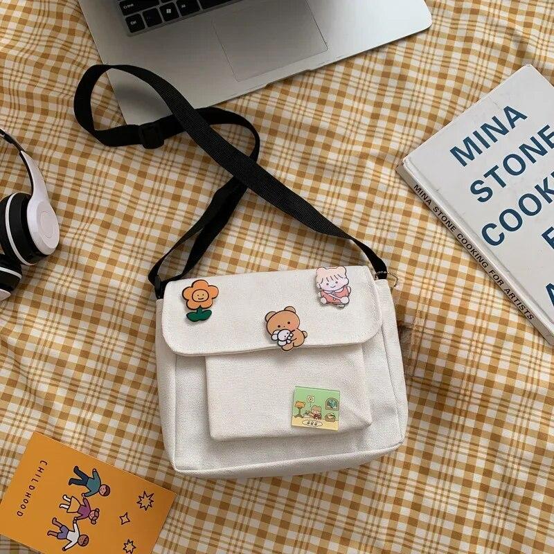 Милая холщовая маленькая сумка, женская диагональная сумка в стиле Харадзюку, дикая студенческая сумка на плечо для девочек, сумки для женщин