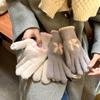 Cycling Winter Knitted Five-Finger Women'S Gloves Cute But Autumn Student Wool Touch Screen Warm Bow