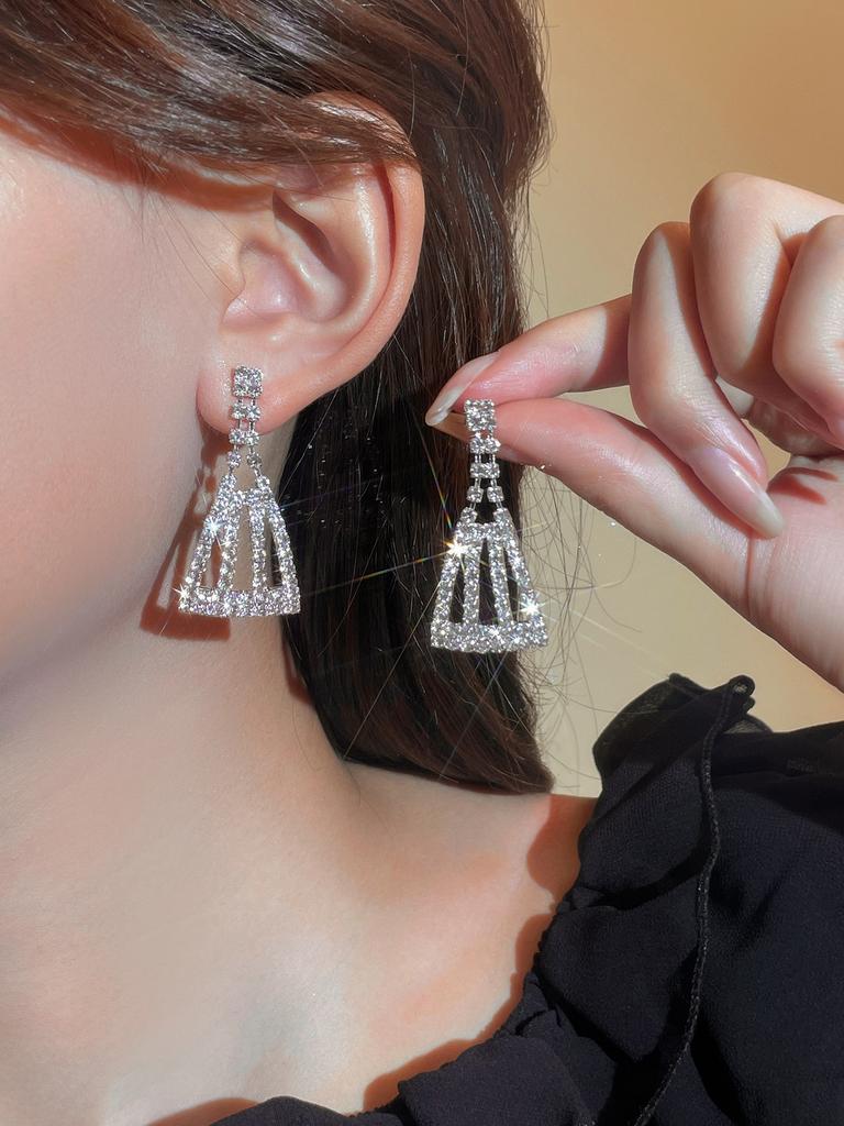 Премиальные супер яркие серьги с длинной бахромой, полностью инкрустированные бриллиантами