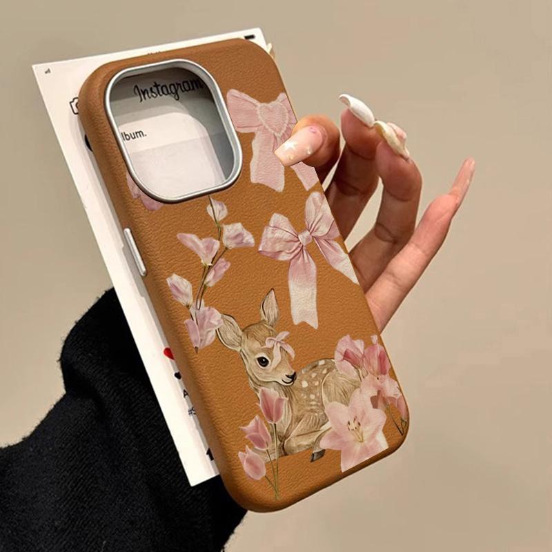 Cute Deer Floral Bow Pattern Phone Case For Samsung Galaxy S25 Ultra S24 S23 S22 Plus S21 FE A16 A26 A36 A56 A55 A54 A53 Cover