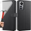 Wallet Case for Xiaomi 12 Lite - E.F.CONNECTION - Black - Leather Effect - Tempered - 2 Tempered Glasses