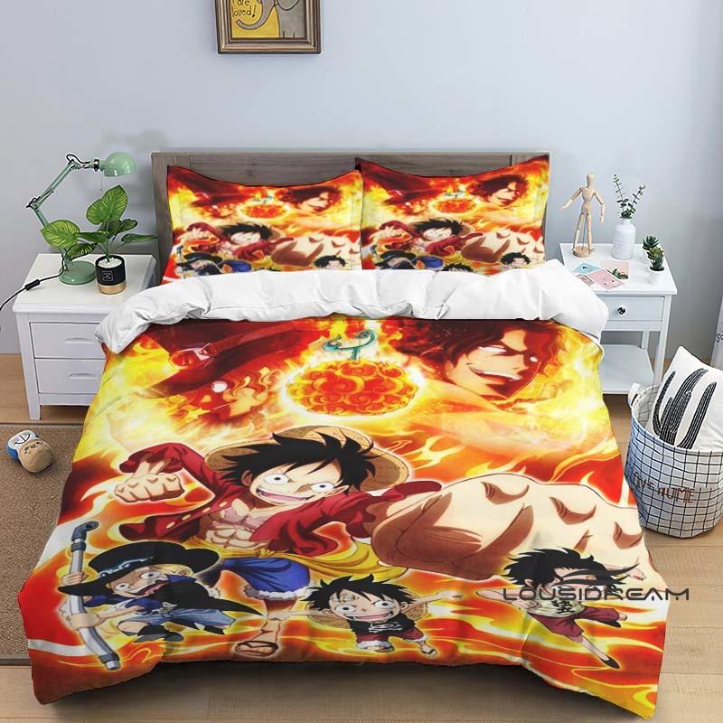 3-piece ONE PIECE Monkey D. Luffy cartoon bedding set (duvet cover and pillowcases), extra-large/large size, polyester, machine
