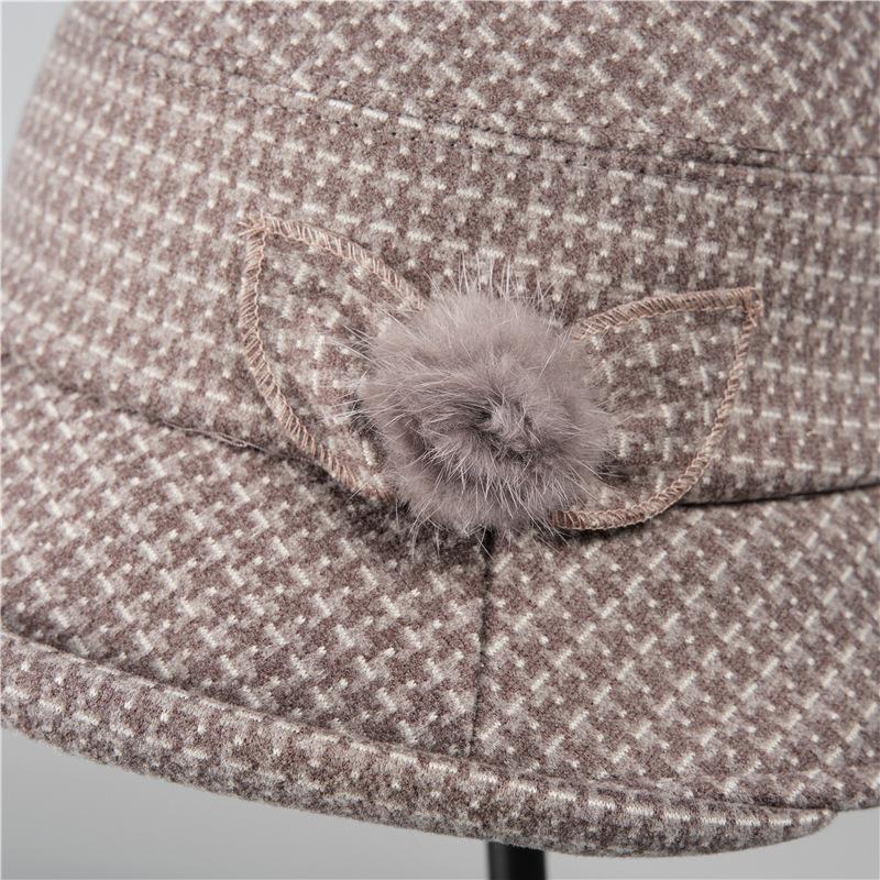Middle-aged and elderly women autumn and winter fisherman hat versatile elderly mother hat woolen warm grandma plaid basin hat