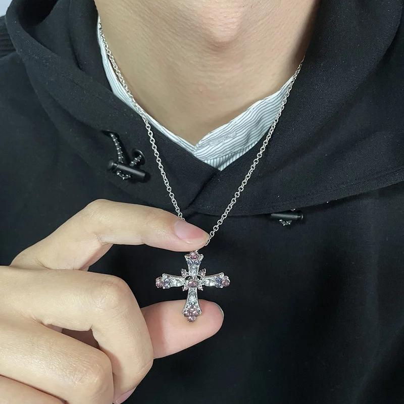 Модное ожерелье с подвеской в виде сердца и креста, розовый кристалл, Egirl, милое, крутое, ключичная цепочка, ожерелья, эстетичные украшения для вечеринки, подарки