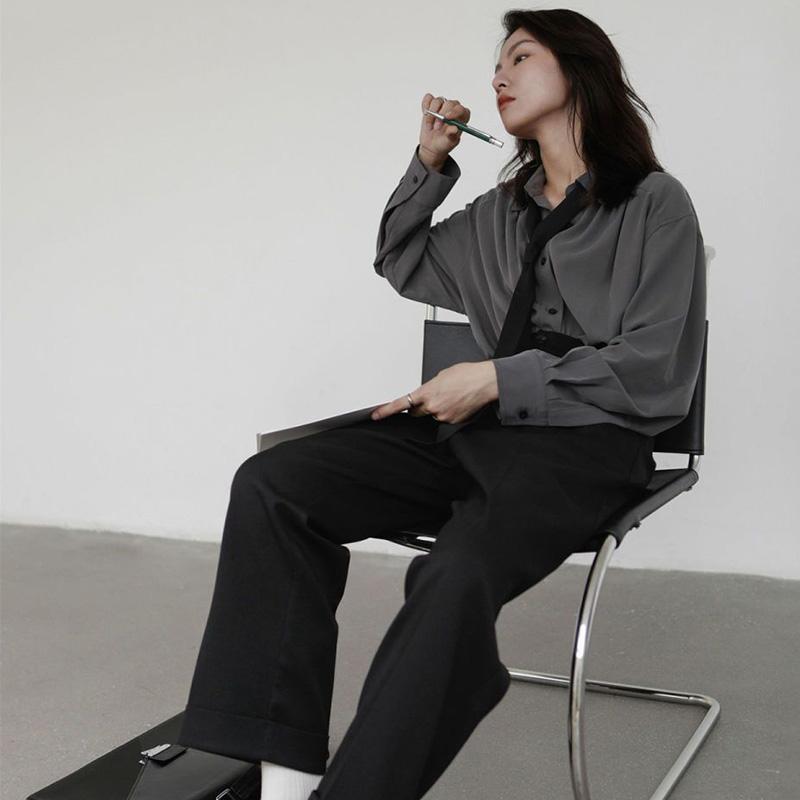 Винтажные женские блузки в стиле Харадзюку, шикарные базовые рубашки с длинными рукавами в корейском стиле и галстуком, свободные Эстетические женские повседневные рубашки в стиле ретро