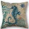 Marine Life Turtle Seahorse Whale Octopus Cushion Cover Pillow Cover Retro Linen Fabric 45x45cm