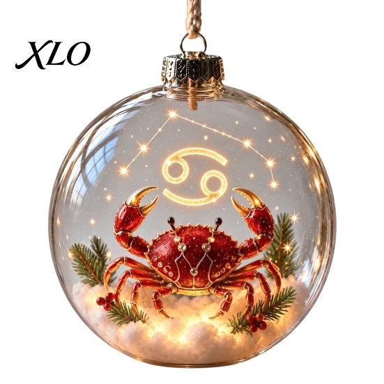 Hanging Baubles for Holiday Decor Lighted Zodiac Christmas Ornament, Glowing Sign Ball with Warm LED, Acrylic Ornaments Wall 3D Clear Pendant