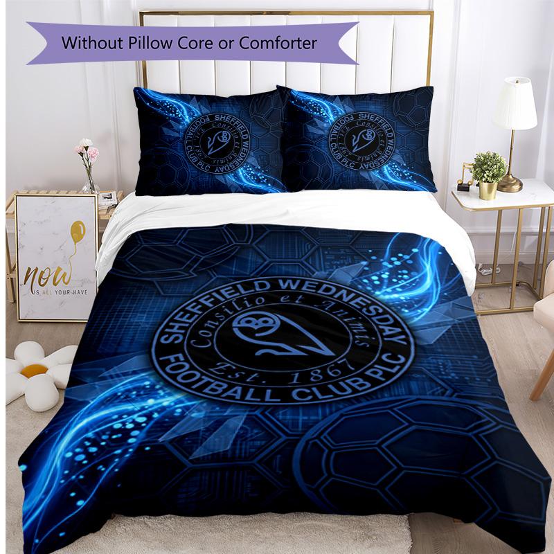 Sheffield Wednesday Football Printed 3 Pieces Bedding Set, Comfortable Skin Friendly Bedroom Duvet Cover Set