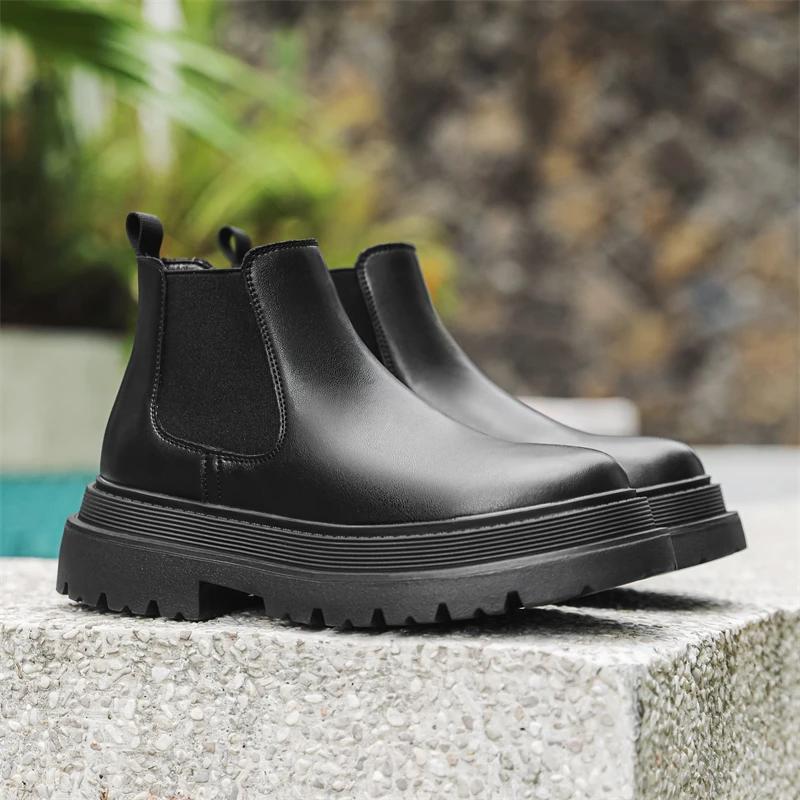 Модные высококачественные мужские классические повседневные кожаные ботинки челси, роскошные дизайнерские ботинки на толстой подошве, короткие высокие ботинки в британском стиле