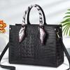 Crossbody Handheld Womens Bag With Crocodile Embossed And Silk Decoration Scarf