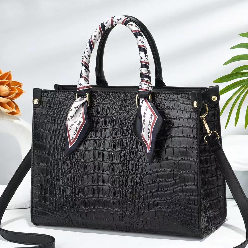 Crossbody Handheld Womens Bag With Crocodile Embossed And Silk Decoration Scarf