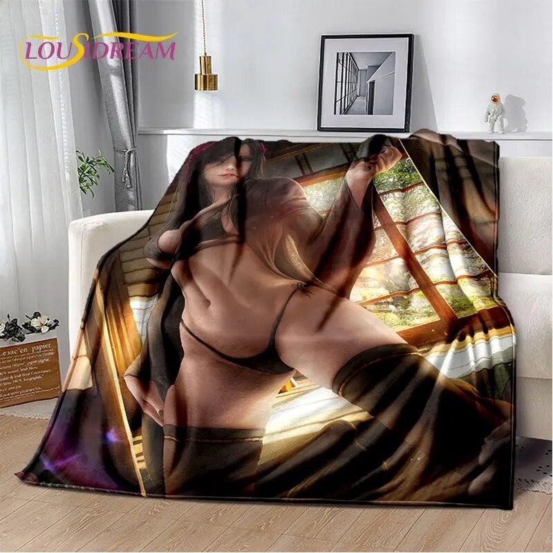 Sexy Girl Lace Tifa Aerith Anime Soft Plush Blanket,Flannel Blanket Throw Blanket for Living Room Bedroom Bed Sofa Picnic Cover