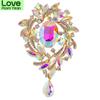 Rhinestone Large Round Vintage Flower Water -Drop Brooches For Women Fashion Shining Accessories High Quality