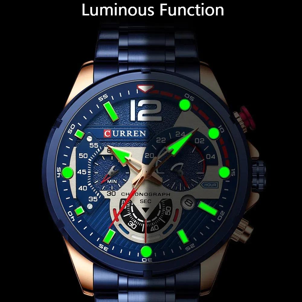 CURREN Watches Men's Sport Quartz Original Chronograph Date Wristwatches Luxury Waterproof Luminous Stainless Steel Watch Man Relogio Masculino