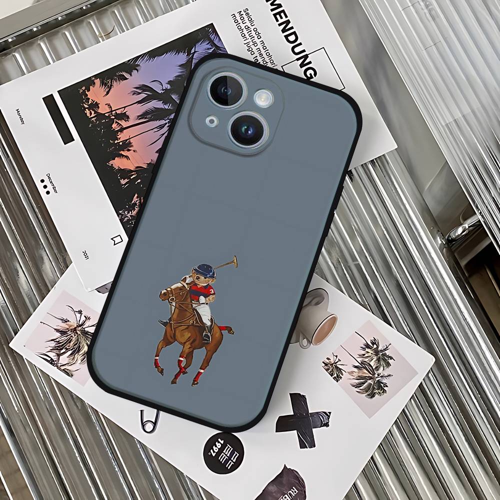 Мультяшный медведь P-Polo-S Чехол для телефона Чехол для телефона, подходящий для IPhone 16, 15, 11, 13, 14 Pro Max, Plus, X, Xr, Xs Max, 12 Mini