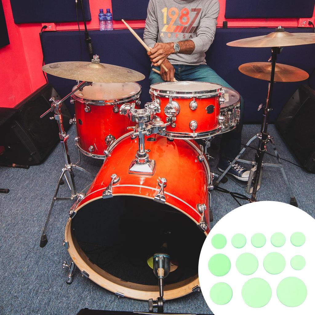Alasum Damper Pad 12 Piece Set Silicone Drum Pad Green Silencer Sticker Dam Drum Pad Ampossible Pad Наклейка на барабан Overtone Sticker Accessories