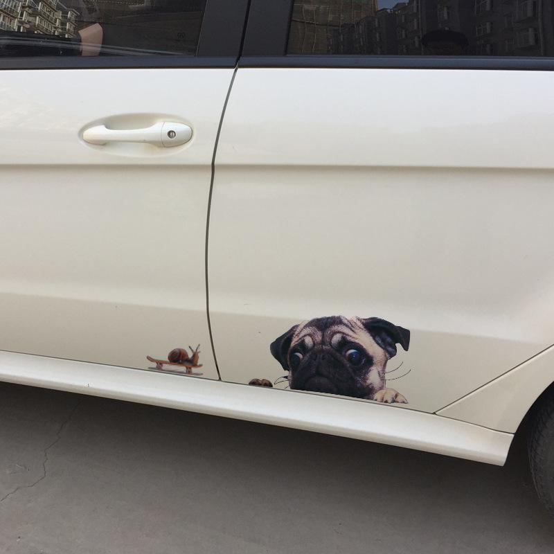 3D Animal Car Stickers: Pug, Kitten, Wolf Head Designs