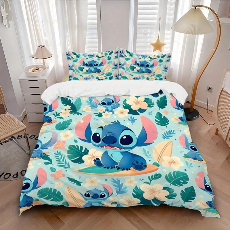 3pcs Stitch Flower Quilt Cover Set (1 Quilt Cover + 2 Pillowcases Without Pillow Core), High-Definition Printing for Home and Dormitory.B086
