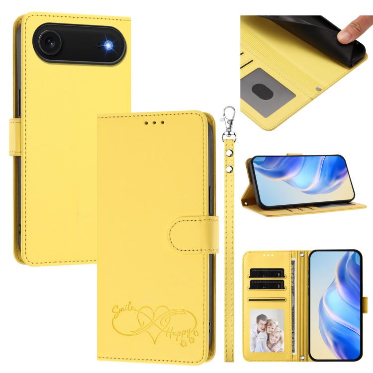 Happy Heart Pattern Magnetic Closure Vegan Leather Phone Case With Wrist Strap For iPhone Shockproof Protective Cover