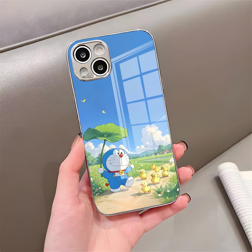 Cute C-Cartoon-D-DoraemonS Phone Case For IPhone 17 Pro Max 15 Pro 16 14 Plus 12 13 Mini 11 Pro Shockproof Electroplated Glass