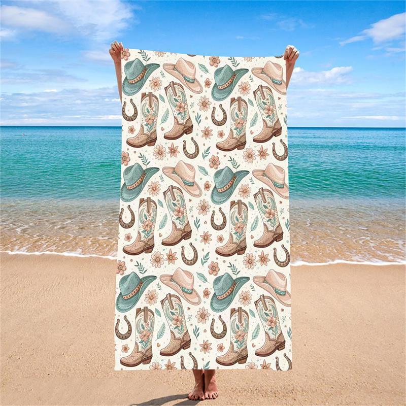 1PC Western Cowboy Beach Towel 31x51 Inch (Approx 78.7x129.5 Cm) Country Style Sand-Free Ultrafine Fiber Bath Towel Super Soft Q