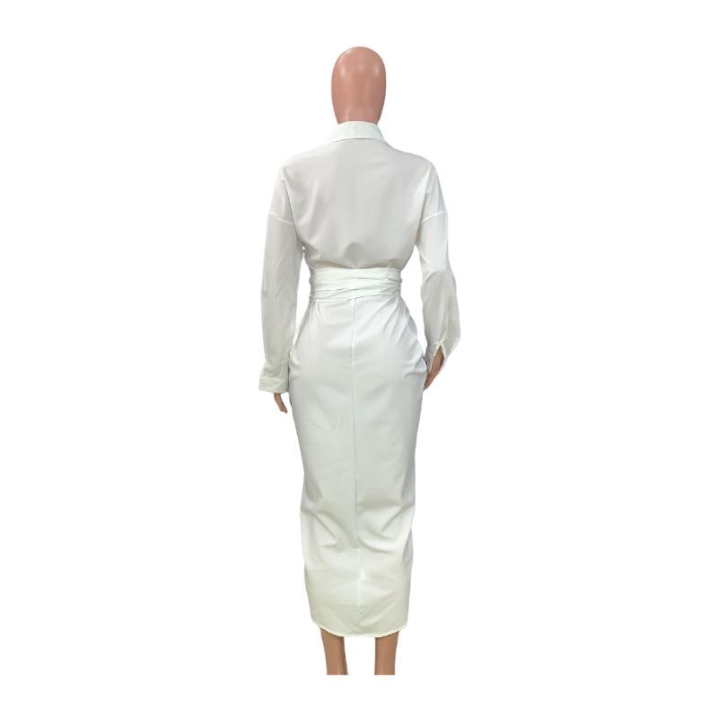 Spring and Autumn Women's Dress Fashion Solid Colour Long Sleeve Mid-Length Shirt Dresses