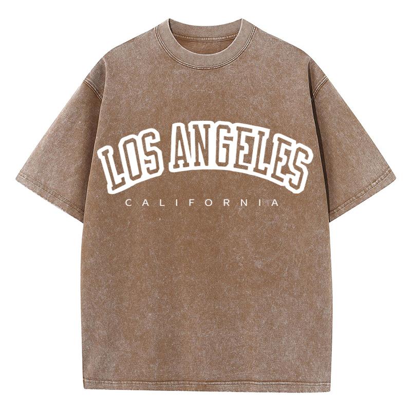 Women'S Cotton Washed T-Shirts Fashion O-Neck Distressed Short Sleeve Los Angeles Usa Print Tops Summer Street Female Clothes