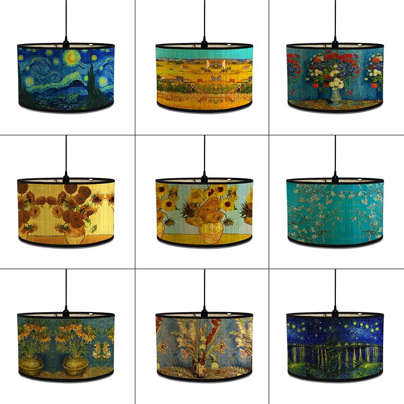 Астральный Подсолнух Абажур Бамбуковое Искусство Абажур Бар Кафе Люстра Декор Ван Гог Расписанный Декоративный Абажур