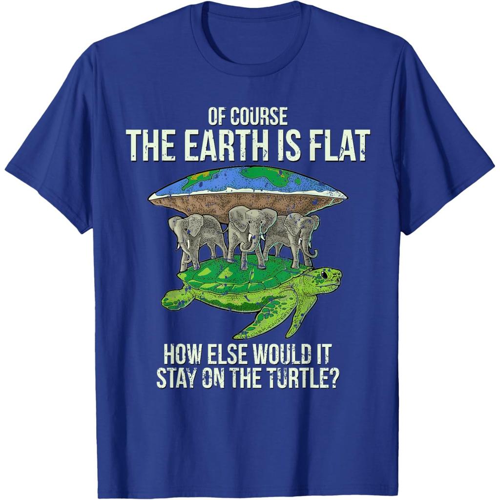 Flat Earth On Turtle And Elephants Graphic Tee Funny Conspiracy Theory T-Shirt Casual Cotton Short Sleeve