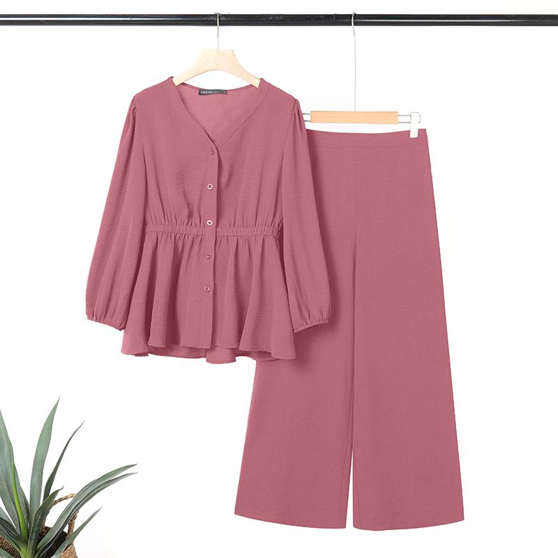 ZANZEA Женский повседневный костюм из двух частей с длинным рукавом и брюками