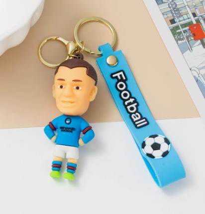 Football Player Cartoon Keychain Doll Pendant Soft PVC Material with Football Style Strap Suitable for Bag Decoration and Key Holding Accessory