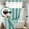 Waterproof Shower Curtain with Snap on Liner No Hook Curtain, Snap-on Liner, Quick Dry Mesh Top, Machine Washable Divider for Bathroom RV