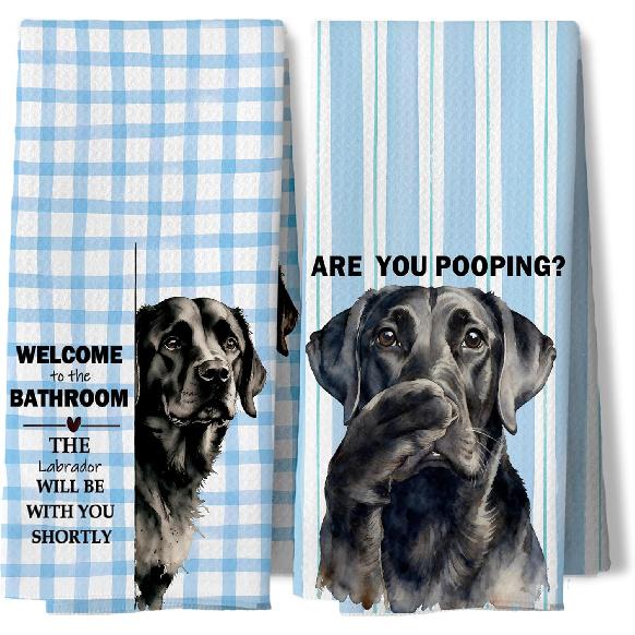 Funny Black Labrador Retriever Kitchen Dish Towels, Black Lab Gifts, All Food Must Go to The Lab for Testing Decorative Hand Tea Towels for Kitchen