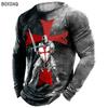 3D Heroic Templar T Shirt Men's Long Sleeve All-match Tops Fashion Street Hip Hop Cool Clothing Men Casual TShirts Oversized 6XL