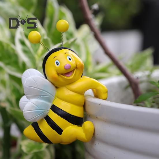 2 шт., украшение для кашпо в виде пчелы, подвесная скульптура пчелы, мультяшная фигурка пчелы из смолы для горшечных растений, декор для края цветочного горшка