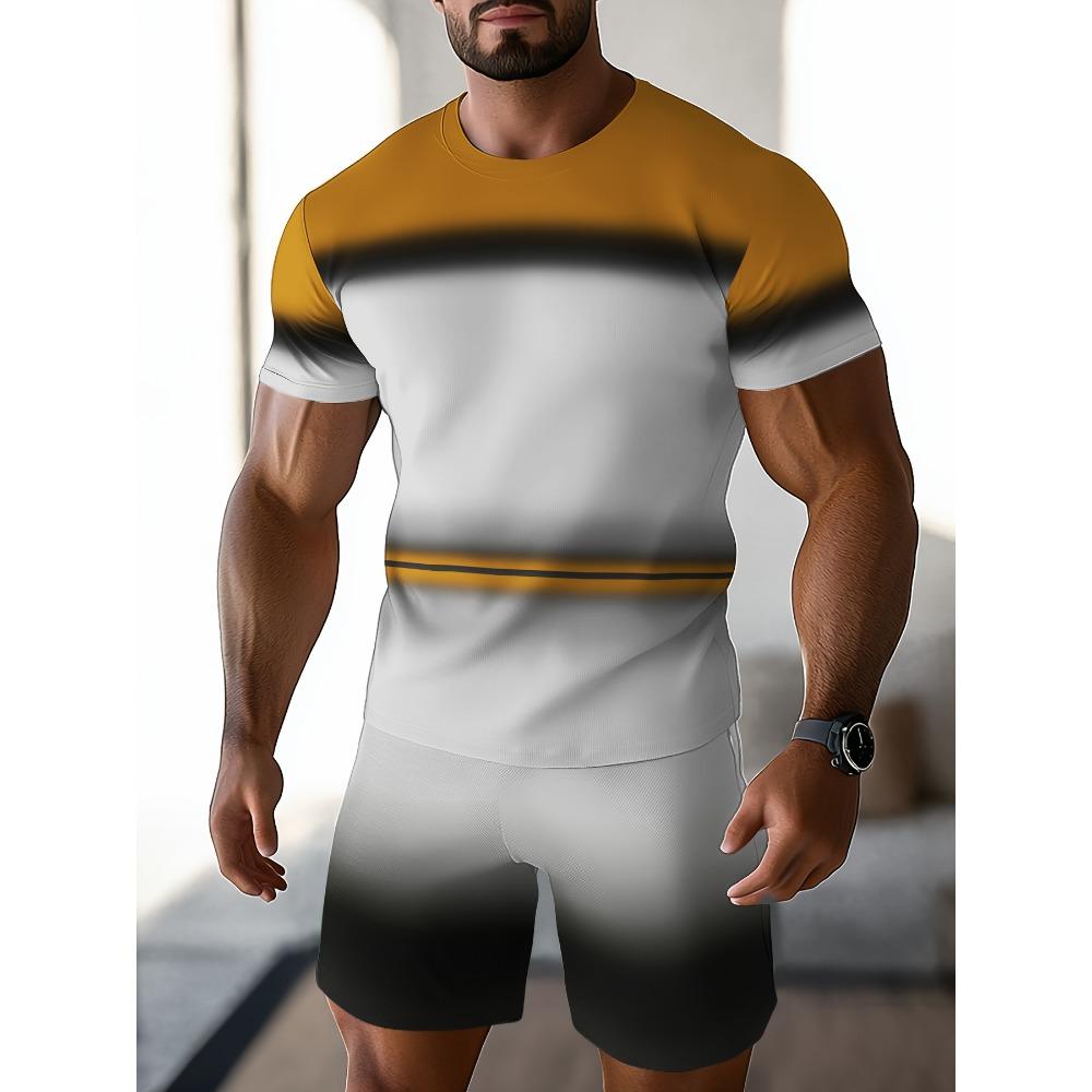 Casual Sports Suit Breathable Outdoor Casual Men's T-shirt and Five-Pants Suit Summer 3D Printing Suit for Adult Men