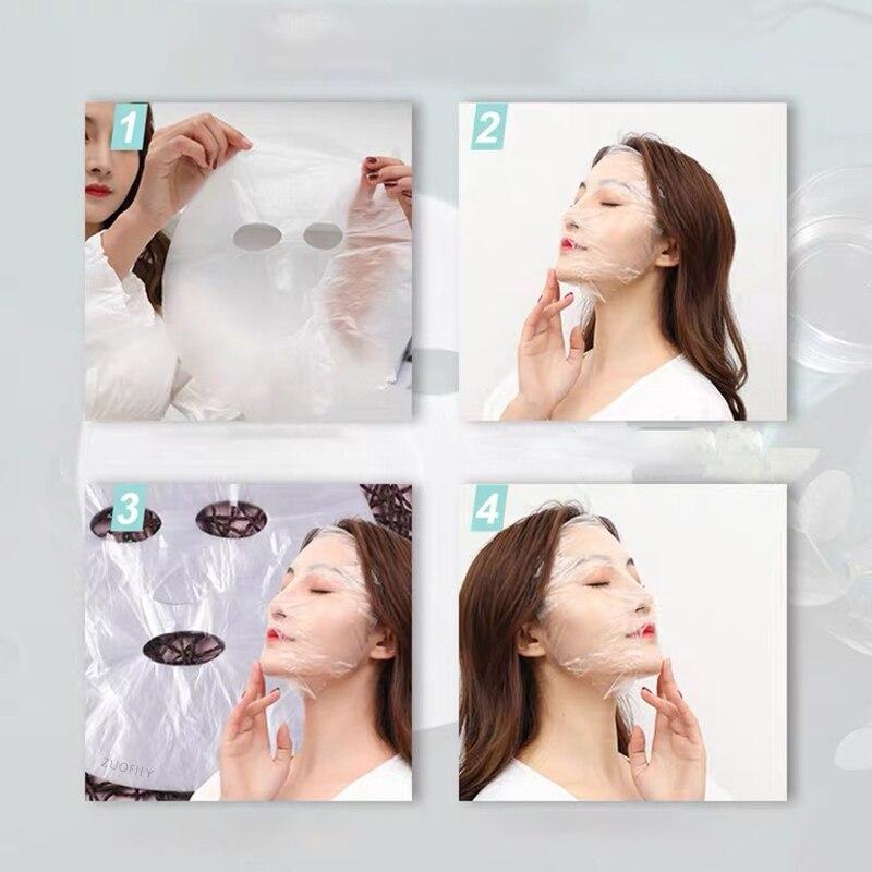 100pcs Disposable Transparent Masks Wrap Face Plastic Film Full Face Cleaner Mask Neck Stickers Paper Facial Beauty Makeup Tools