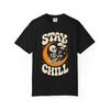 Stay Chill Skeleton Crescent Moon T-shirt | Retro Skull Smoking Graphic