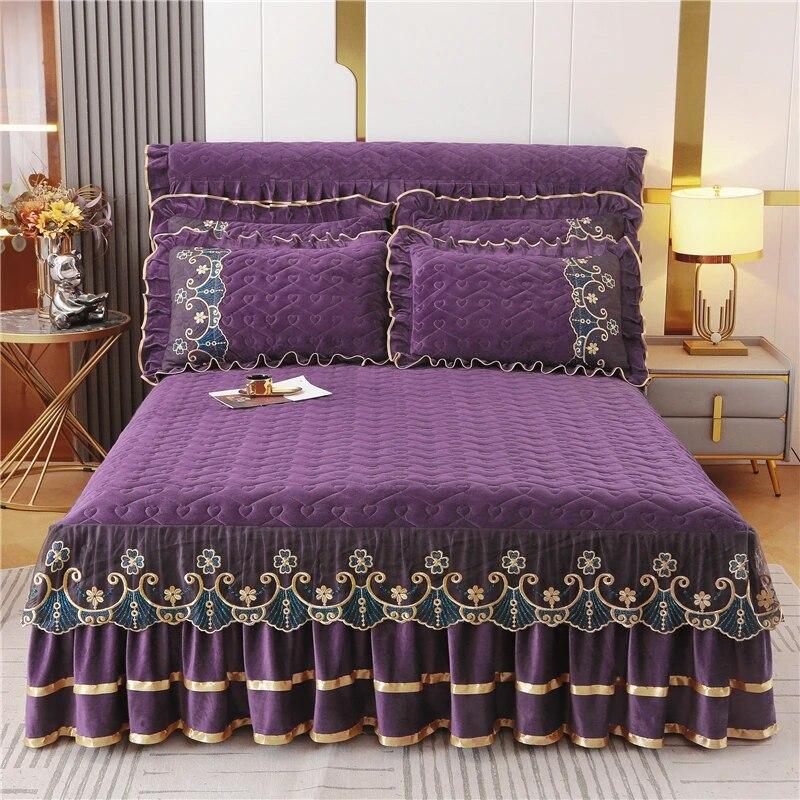 Luxury Winter Bedspread On The Bed Thick Home Lace Bed Skirt-style Bed Sheets Embroidery Cotton European-style Bed Spreads