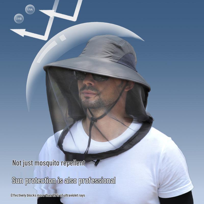 Мужская шляпа с широкими полями и защитой от УФ-лучей для рыбалки с сеткой от насекомых