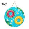 Holiday House Ornament Round Wooden Door Hanger, Watercolor Beach Welcome Sign, Hello Sunshine Decorative Sign Please Wall Plaque for Summer