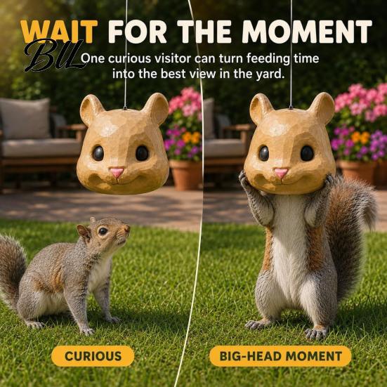 Squirrel Food Dispenser Mouse Head Feeder, Outside Hanging Big Funny Nut Feeder Animal Face, Wildlife Feeding Station for Backyard Garden Patio Porch