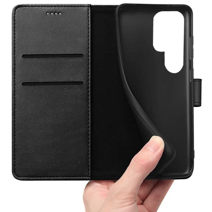 Wallet Case - Phonillico® - Samsung S22 ULTRA 5G - Black - Leather Effect - Card Storage