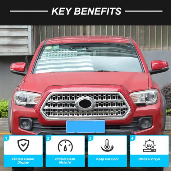 US Flag Car Sun Shade Windshield Window Sunshade Cover For Toyota Tacoma 2016-22