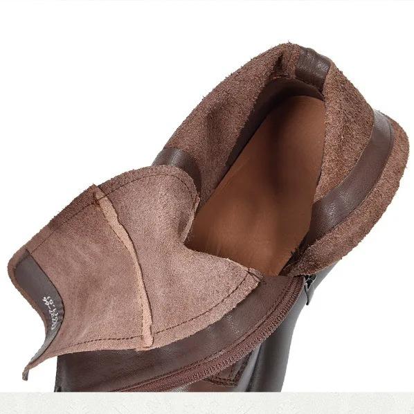 Johnature Ботинки до середины икры из натуральной кожи с круглым носком и толстой подошвой, в стиле ретро, на шнуровке, с боковой молнией, универсальные женские ботинки