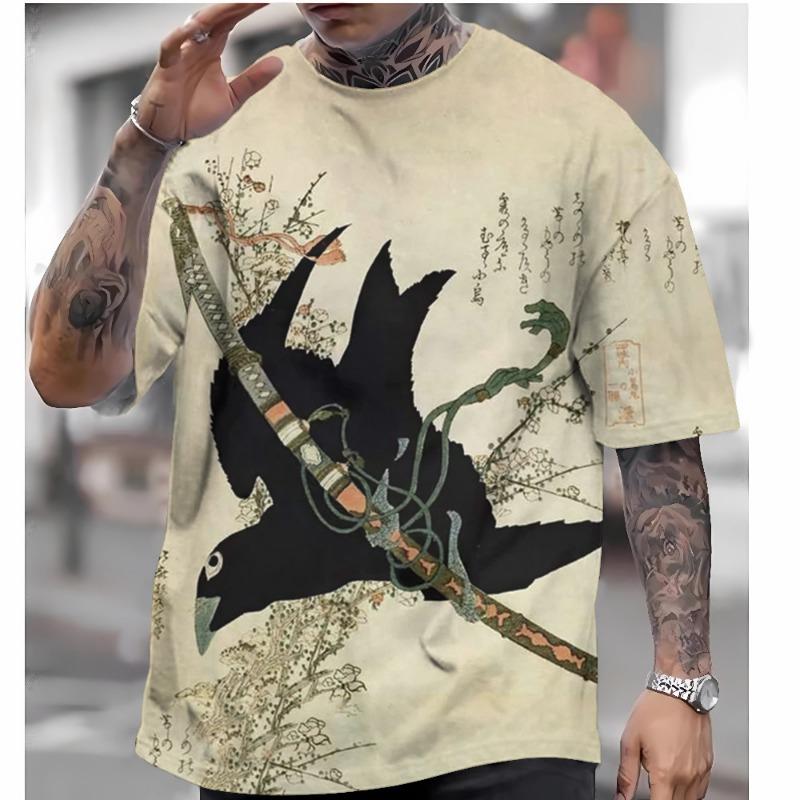 Футболка в японском стиле для мужчин Футболки с графикой Ukiyo-e Футболки с 3D-принтом Футболки с коротким рукавом Мужская одежда больших размеров Топы Лето