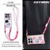 KEYSION Crossbody Strap Phone Case for Infinix Note 40 5G Cute Cartoon Long Lanyard Mirror Shockproof Cover for Infinix Note 40 5G